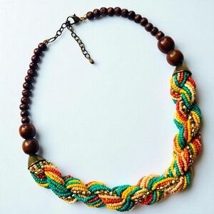 Colorful Beaded Multi-strand Twisted Braid Necklace